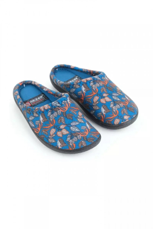 Papuci casa dama - Papuci de casa pentru dama, albastru cu imprimeu floral, marime 37, 23 centimetri, comozi si caldurosi