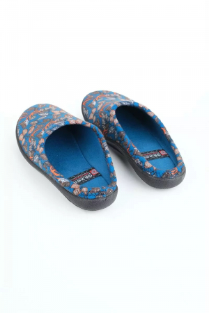 Papuci de casa pentru dama, albastru cu imprimeu floral, marime 37, 23 centimetri, comozi si caldurosi [2]