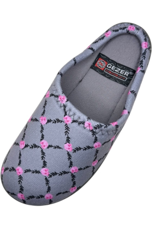 Papuci de casă damă gri cu model trandafiri– Confortabili & Călduroși [3]