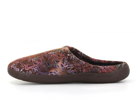 Papuci de casa pentru dama, maro cu imprimeu floral, marime 36, 22.5 centimetri, comozi si caldurosi [4]