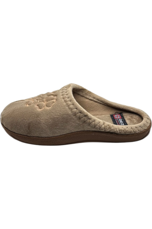 Papuci de casă damă maro cu model floral și funda brodat, talpă moale și interior călduros [1]