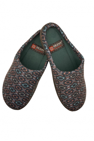Papuci de casa pentru dama, verde, marime 36, material textil, imprimeu forme geometrice, 23 centimetri [0]