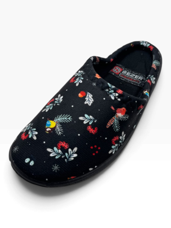 Papuci de casă damă negru cu imprimeu de toamna, comozi și călduroși, talpă moale [1]