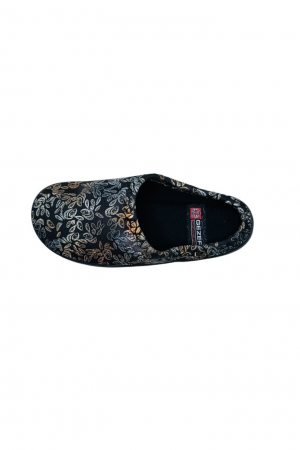 Papuci de casa pentru dama, negru cu imprimeu floral, marime 36, 22.5 centimetri, comozi si caldurosi [4]