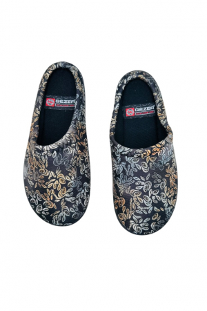 Papuci de casa pentru dama, negru cu imprimeu floral, marime 36, 22.5 centimetri, comozi si caldurosi [5]
