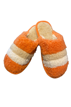 Papuci casa - Papuci de casa pentru dama, portocaliu cu dungi colorate, marime 40-41, 27 centimetri