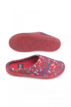 Papuci de casa pentru dama, roșu cu imprimeu floral, marime 41, 25.5 centimetri, comozi si caldurosi [2]