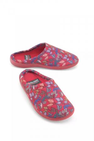 Papuci casa dama - Papuci de casa pentru dama, roșu cu imprimeu floral, marime 41, 25.5 centimetri, comozi si caldurosi