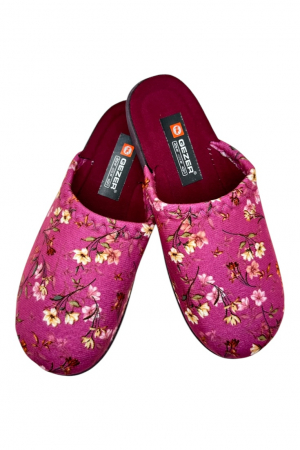 Papuci casa dama - Papuci de casa pentru dama, roz cu imprimeu floral, marime 36, 22.5 centimetri, comozi si caldurosi
