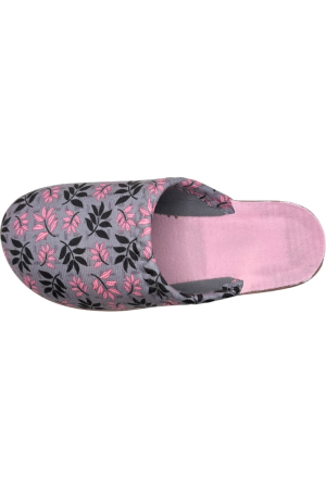 Papuci de casă damă Tecos® gri cu imprimeu floral – model elegant și confortabil [2]