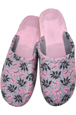Papuci casa - Papuci de casă damă Tecos® gri cu imprimeu floral – model elegant și confortabil