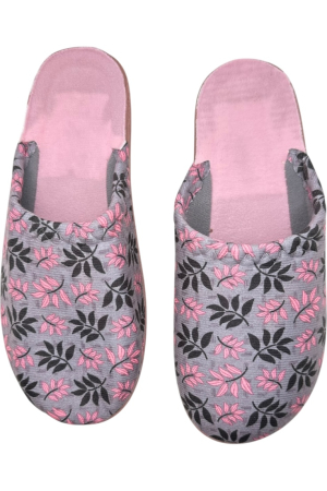 Papuci de casă damă Tecos® gri cu imprimeu floral – model elegant și confortabil [5]