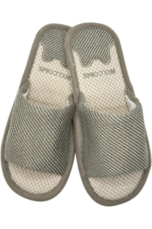 Papuci casa dama - Papuci de casă damă Tecos gri imprimeu Welcome – confort și căldură