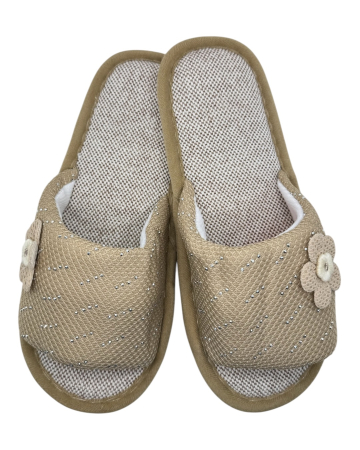 Papuci casa - papuci-de-casa-pentru-dama-tecos-maro-marime-36-37-23-centimetri-model-cu-floare-3d-talpa-comoda-si-respirabila