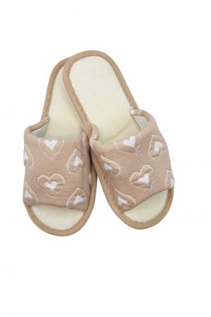 Papuci de casa pentru dama, Tecos®, maro, marime 36-37, 25 centimetri, talpa foarte confortabila, imprimeu inimioare, greutate redusa [0]