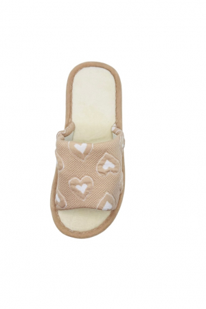 Papuci de casa pentru dama, Tecos®, maro, marime 36-37, 25 centimetri, talpa foarte confortabila, imprimeu inimioare, greutate redusa [4]