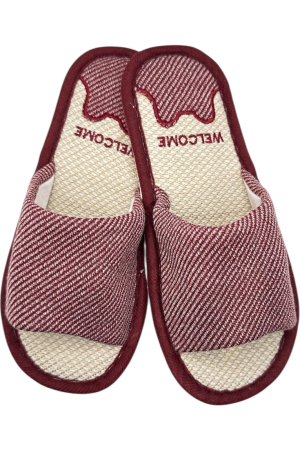 Papuci casa dama - Papuci de casă damă Tecos roșu imprimeu Welcome – confort și căldură