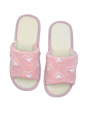 Papuci de casa pentru dama, Tecos®, roz, marime 40-41, 27 centimetri, talpa foarte confortabila, imprimeu inimioare, greutate redusa [1]