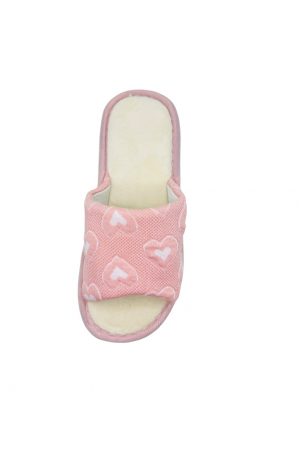 Papuci de casa pentru dama, Tecos®, roz, marime 40-41, 27 centimetri, talpa foarte confortabila, imprimeu inimioare, greutate redusa [3]