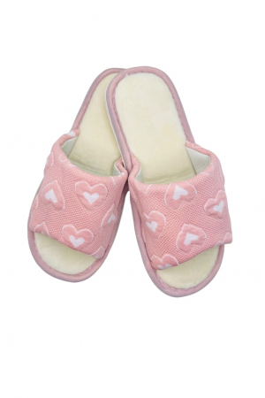 Papuci de casa pentru dama, Tecos®, roz, marime 40-41, 27 centimetri, talpa foarte confortabila, imprimeu inimioare, greutate redusa [0]