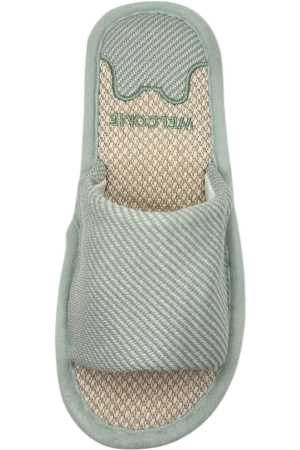 Papuci de casă damă Tecos verde imprimeu Welcome – confort și căldură [4]