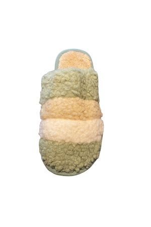 Papuci de casa pentru dama, verde cu dungi colorate, marime 38-39, 26 centimetri [2]