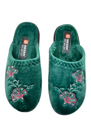 Papuci de casa pentru dama, verde cu imprimeu floral, marime 36, 22.5 centimetri, comozi si caldurosi [5]