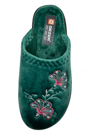 Papuci de casa pentru dama, verde cu imprimeu floral, marime 36, 22.5 centimetri, comozi si caldurosi [4]