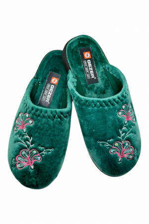 Papuci casa - Papuci de casa pentru dama, verde cu imprimeu floral, marime 36, 22.5 centimetri, comozi si caldurosi