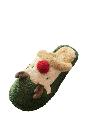 Papuci de casa pentru dama, verde cu imprimeu reni, marime 38-39, 26 centimetri [21]