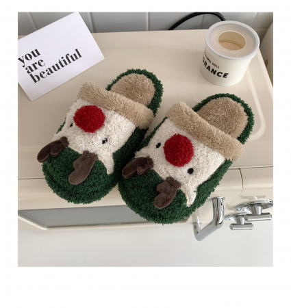 Papuci de casa pentru dama, verde cu imprimeu reni, marime 38-39, 26 centimetri [5]