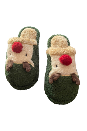 Papuci de casa pentru dama, verde cu imprimeu reni, marime 38-39, 26 centimetri [15]