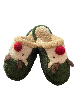 Papuci de casa pentru dama, verde cu imprimeu reni, marime 38-39, 26 centimetri [0]