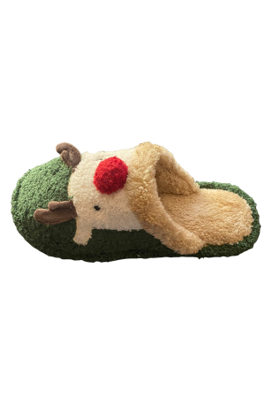 Papuci de casa pentru dama, verde cu imprimeu reni, marime 38-39, 26 centimetri [1]