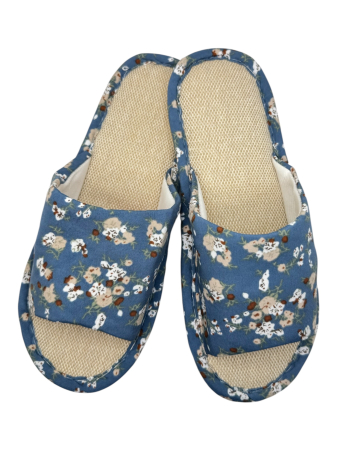 Papuci casa dama - Papuci de casă pentru femei Tecos® albaștri cu model floral și talpă respirabilă – mărimi 36-41