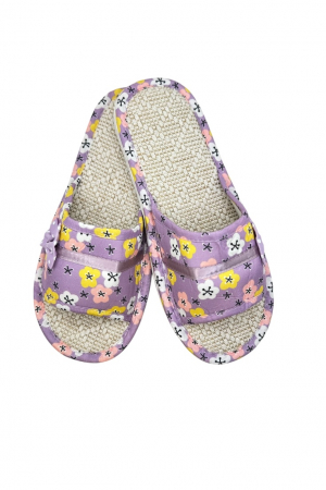 Papuci casa - Papuci de casă pentru femei, Tecos®, mov cu model floral, confortabili, talpă respirabilă, marime 40-41, 25 centimetri