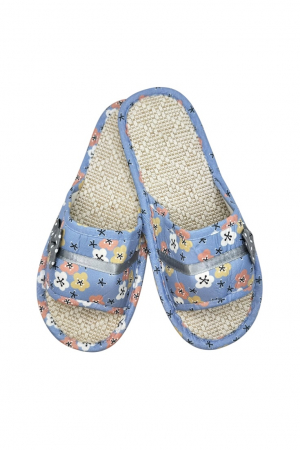 Papuci casa - Papuci de casă pentru femei, Tecos®, albastru cu model floral, confortabili, talpă respirabilă, marime 36-37, 23 centimetri