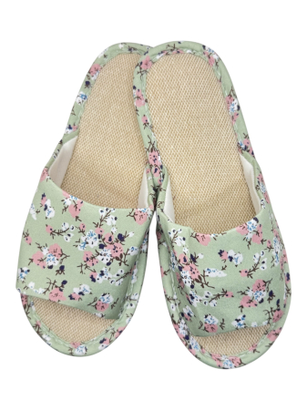 Papuci casa dama - Papuci de casă pentru femei Tecos® verzi cu model floral și talpă respirabilă – mărimi 36-41