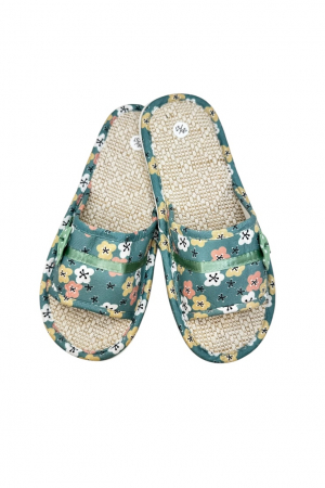 Papuci de casă pentru femei, Tecos®, verde cu model floral, confortabili, talpă respirabilă, marime 36-37, 23 centimetri [0]