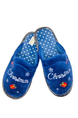 Papuci de Craciun pentru dama, albaștri, mărime 38-39, imprimeu Christmas, 24 centimetri [0]