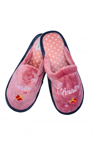 Papuci casa - Papuci de Craciun pentru dama, roz, mărime 40-41, imprimeu Christmas, 25 centimetri
