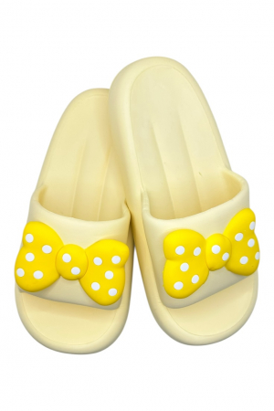 Papuci plaja dama - Papuci de dama, Tecos®, marime 36-37, galben cu imprimeu 3D funda, foarte usori, talpa anti-alunecare, 23.5 centimetri