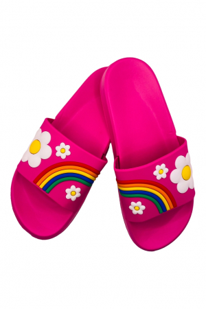Papuci de piscina pentru dama cu imprimeu curcubeu, roz, marime 36, 22.5 centimetri [0]