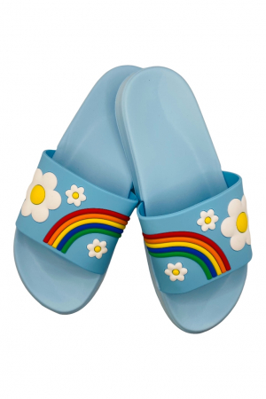 Papuci de piscina pentru dama cu imprimeu curcubeu, albastru, marime 36, 22.5 centimetri [0]