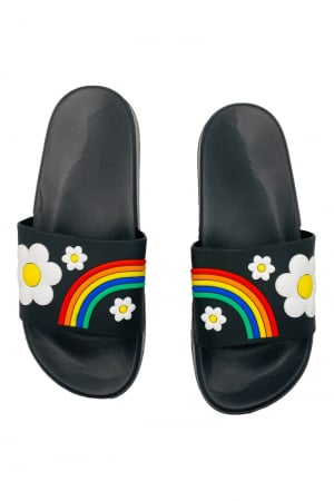 Papuci de piscina pentru dama cu imprimeu curcubeu, negru, marime 36, 22.5 centimetri [5]