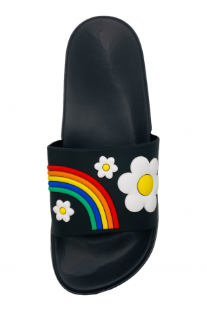 Papuci de piscina pentru dama cu imprimeu curcubeu, negru, marime 36, 22.5 centimetri [4]