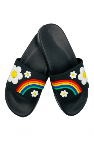 Papuci de piscina pentru dama cu imprimeu curcubeu, negru, marime 36, 22.5 centimetri [0]