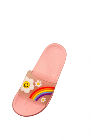 Papuci de piscina sau plaja pentru dama, TECOS, roz cu imprimeu curcubeu, marime 40, 25 centimetri [4]