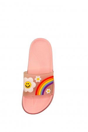 Papuci de piscina sau plaja pentru dama, TECOS, roz cu imprimeu curcubeu, marime 40, 25 centimetri [3]