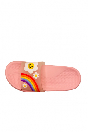 Papuci de piscina sau plaja pentru dama, TECOS, roz cu imprimeu curcubeu, marime 40, 25 centimetri [2]